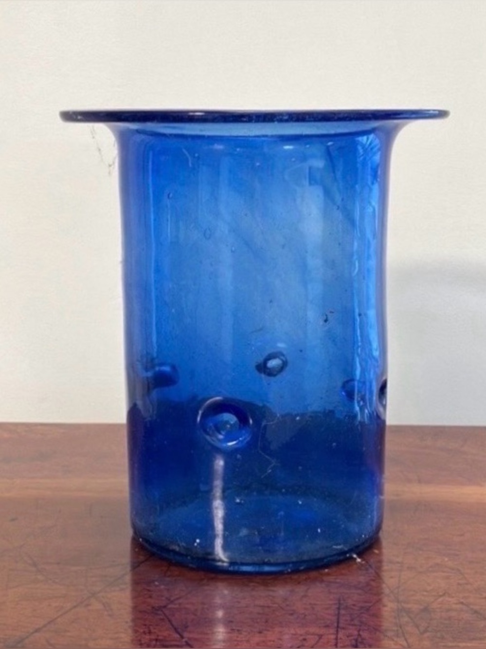 Vintage Cobalt Blue Hand Blown Hurricane Candle Holder